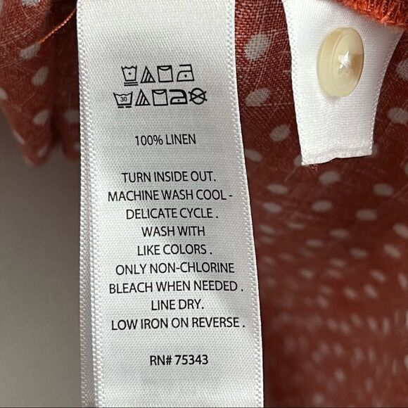 Rachel Zoe Orange Linen Polka Dot Short Sleeve Boxy Fit Button Down L - Picture 9 of 9